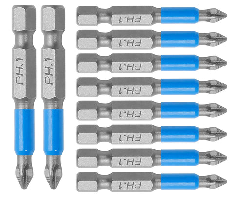 Cjueiom 10Pcs Magnetic PH1 Screwdriver Bits Set, Anti Slip Phillips Screwdriver Bits, Cross Head Electric Screwdriver Bits with 1/4" Hex Shank (PH1 x 50MM)