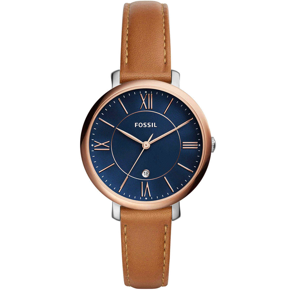 Fossil Watch for Women Jacqueline, Quartz Movement, 36 mm 2T Silver/Rose Stainless Steel Case with a Leather Strap, ES4274