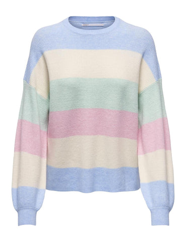 ONLY Women's Onlatia KNT Noos L/S Stripe Pullover Sweater, Kentucky Blue/Whitecap/Surf, M