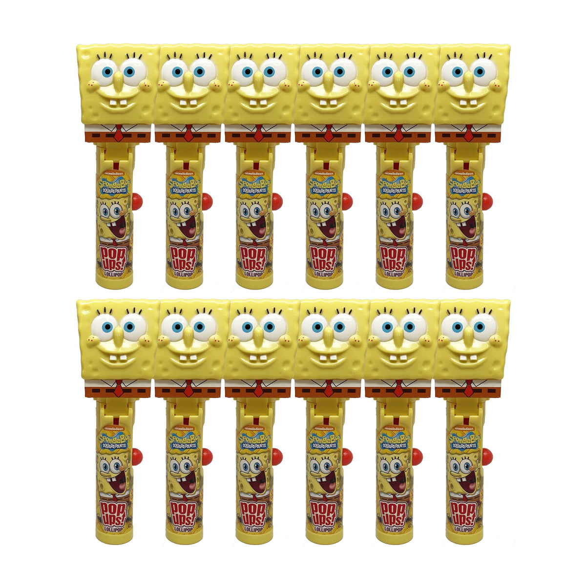 Pop Ups! Spongebob Squarepants Lollipop Holder | Collectable Spongebob Toy Lollipop Case | Party Favors for Halloween, Goodie Bags, PiÃ±ata Candy, Game Prizes | Bulk Set of 12 | Lollipops Included
