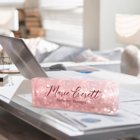 Personalized Desk Name Plate | Custom Name Plate for Desk | Personalized Boss Employee Appreciation Gifts | Acrylic Name Plate Office Desk Accessories (A-Pink Quartz)