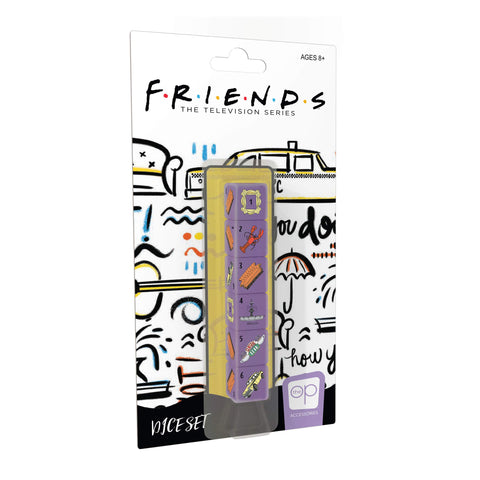 USAOPOLY Friends Dice Set | Collectible d6 Dice Featuring Characters & References - Picture Frame, Lobster, Couch, Fountain, Central Perk Sign, Phoebe's Taxi | Officially Licensed 6-Sided Dice