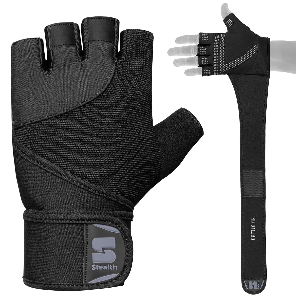 Stealth Sports Weight Lifting Gloves with Wrist Wrap Support Padded Palm Protection Exercise Gym Workout Gloves Men & Women Training Fitness Weightlifting Bodybuilding,E9(Black,L)