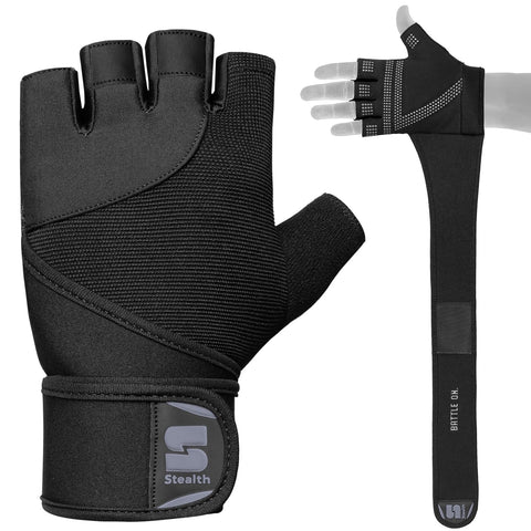 Stealth Sports Weight Lifting Gloves with Wrist Wrap Support Padded Palm Protection Exercise Gym Workout Gloves Men & Women Training Fitness Weightlifting Bodybuilding,E9(Black,L)