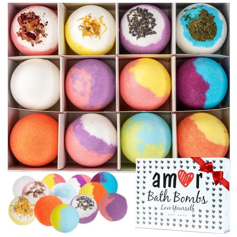 12 Bath Bombs for Women Gift Set - 4.5Oz Handmade Large Bath Bombs Perfect for Bubble Spa Relaxing Her/Him, Wife - Organic Bath Bombs Fizzies with Moisturizing Shea Butter for Valentines Day