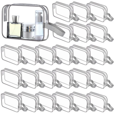 Silkfly 24 Pcs Clear Toiletry Bag PVC Travel Cosmetic Bag with Handle Strap Makeup Bag for Breast Cancer Awareness(Gray)