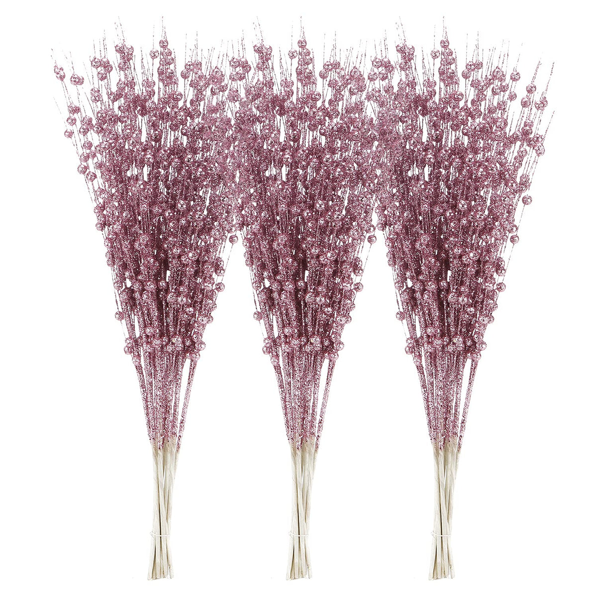 Sea Team 24-Pack Artificial Glitter Berry Stem Ornaments, Decorative Bead Sticks, Glittery Twigs, Picks, Branches for Christmas Tree, Small Vase, Holiday, Wedding, Party (18 Inches, Champagne)