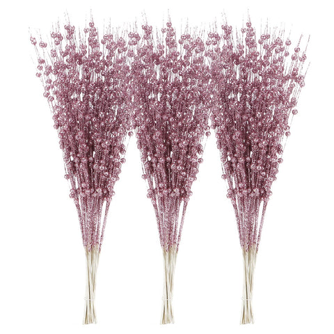 Sea Team 24-Pack Artificial Glitter Berry Stem Ornaments, Decorative Bead Sticks, Glittery Twigs, Picks, Branches for Christmas Tree, Small Vase, Holiday, Wedding, Party (18 Inches, Champagne)