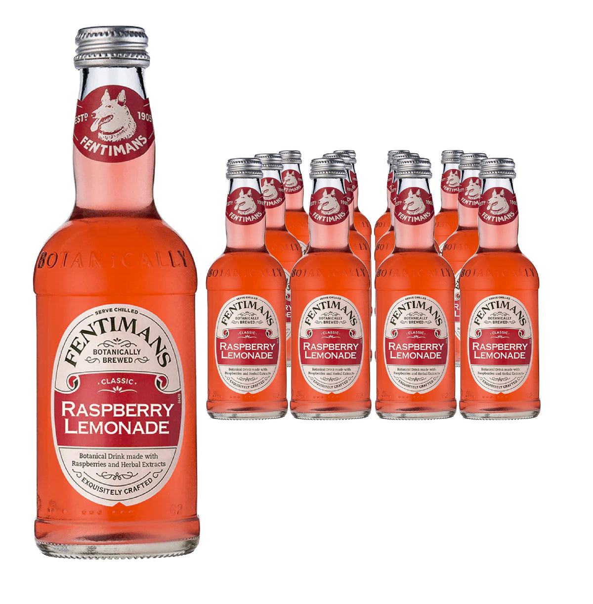 Fentimans Raspberry Lemonade - Botanically Brewed Soft Drink - Exquisitely Crafted & Refreshing Soft Drinks Soft Drinks - Gluten-Free and Vegan Friendly Soft Drinks - 12 x 275ml Bottles