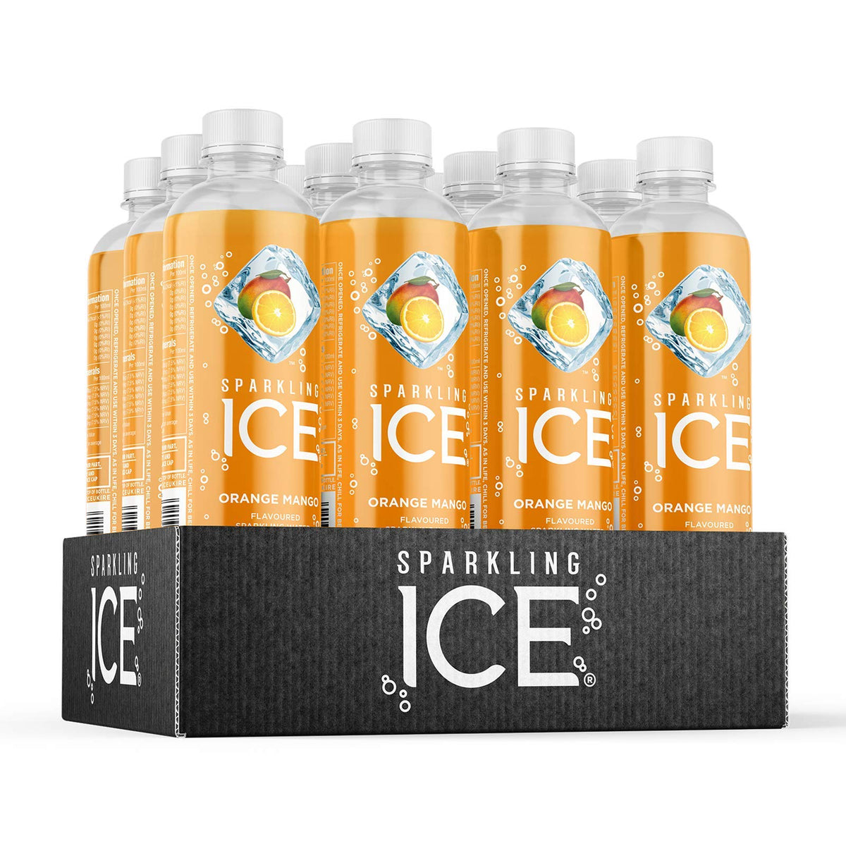 Sparkling Ice, Orange Mango Flavored Sparkling Water - Contains Vitamins- Only 12 calories- No Added Sugar - No Carbs (12 x 500ml Bottles)