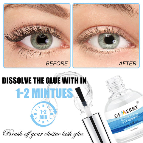 GEMERRY Cluster Lash Glue Remover 5ml Lash Remover for Lash Extensions Lash Glue Remover for Lash Clusters Self-Use Gentle Soft Bristle Brush Head Non-irritating Eyelash Extension Remover