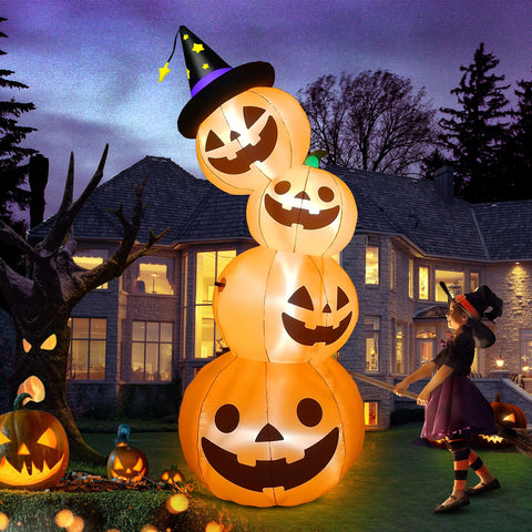 8 Feet Halloween Inflatable Stacked Pumpkins with Build-in LEDs, Kalolary Blow up Halloween Indoor Outdoor Decoration Halloween Pumpkin Lantern Inflatable Yard Lawn Decor for Home Family Holiday Party