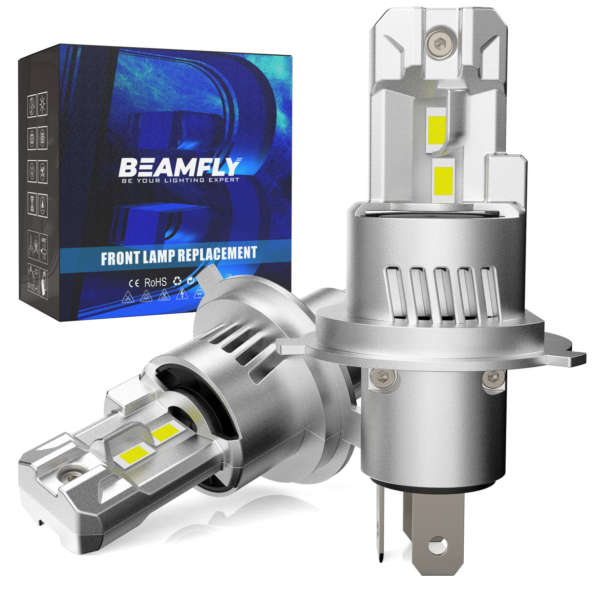 BEAMFLY H4 LED Headlight Bulbs 20000LM, HB2 9003 Car High/Low Beam Lamps, 6000K White Lights, Pack of 2