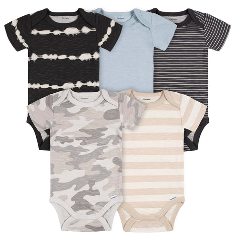 Gerber Baby Boys' 5-Pack Short Sleeve Variety Onesies Bodysuits, Multi-Color Print, Newborn
