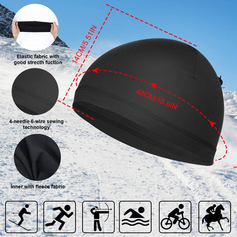 Yolev 4 Pieces Men Skull Caps Soft Cotton Beanie Sweat Wicking Helmet Liner Cycling Running Hat for Men Women Black