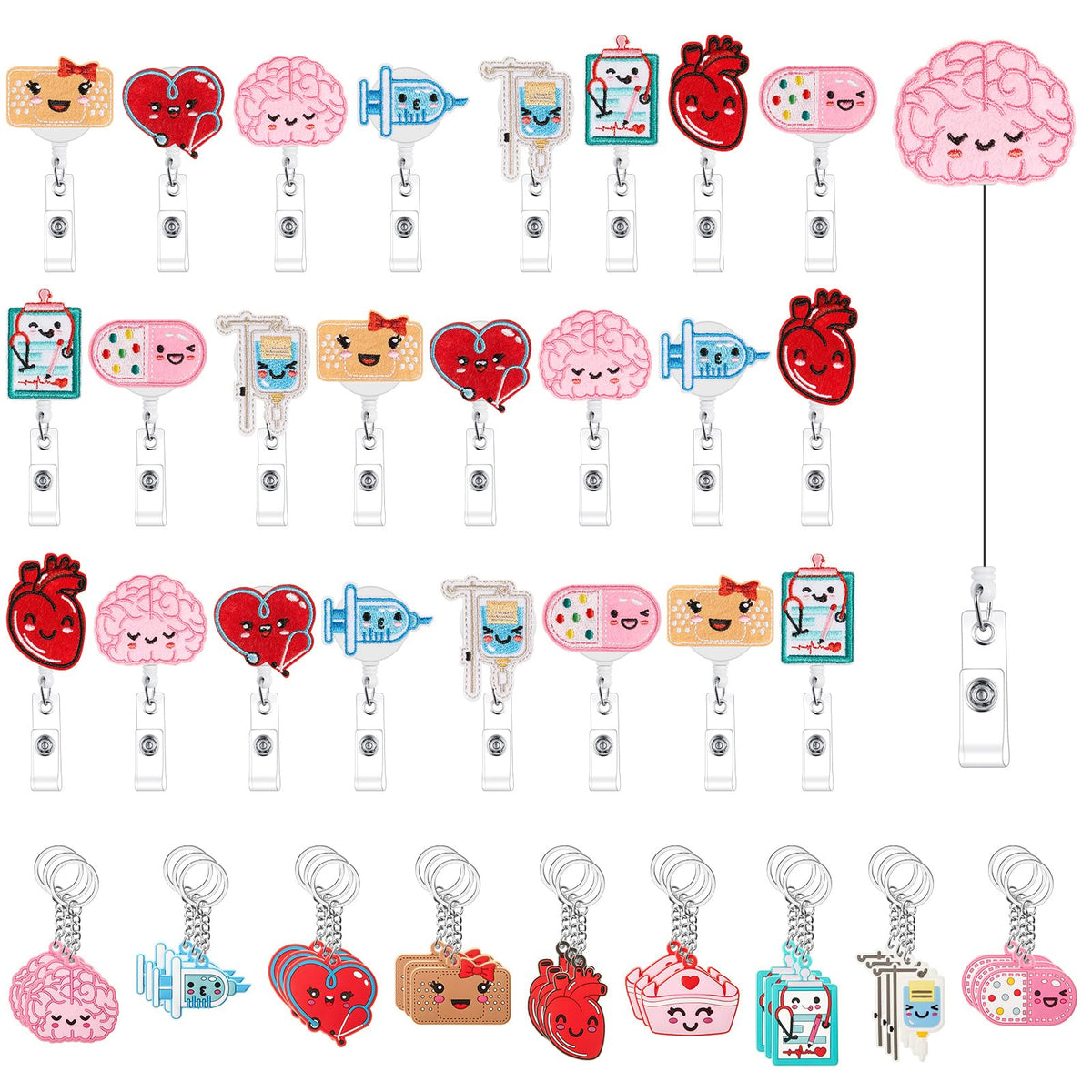 Henoyso 60 Pcs Nurse Badge Reel Nurse Keychain Retractable Badge Holders Brain Heart Rainbow ID Badge Reel Doctor Nurse Gift Nursing Gift Nurse Party Favor Appreciation Gift(Vibrant)