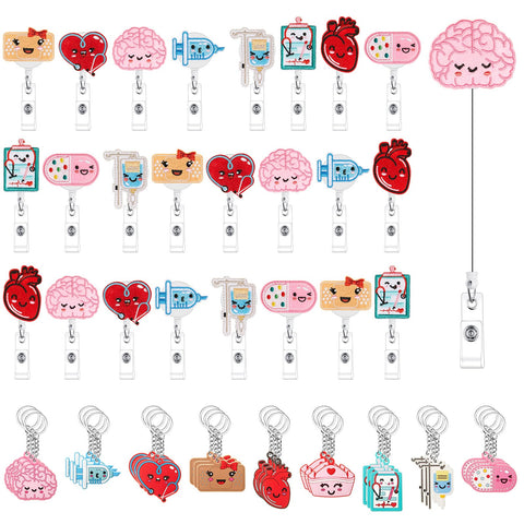 Henoyso 60 Pcs Nurse Badge Reel Nurse Keychain Retractable Badge Holders Brain Heart Rainbow ID Badge Reel Doctor Nurse Gift Nursing Gift Nurse Party Favor Appreciation Gift(Vibrant)