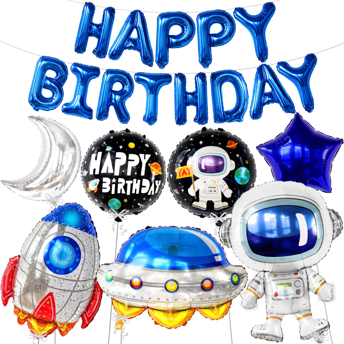 KatchOn, Large Happy Birthday Outer Space Balloons Set - Pack of 22 | Space Birthday Balloons for Rocketship Themed Decorations | Space Themed Party Decorations for Outer Space Party Decorations