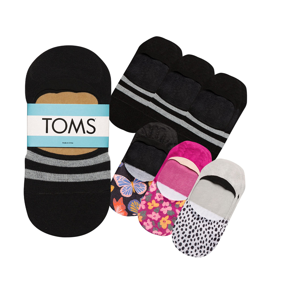 TOMS Classic No Show Socks Multi Pack Set (as1, alpha, m, regular, regular, Multi 6-Pack)