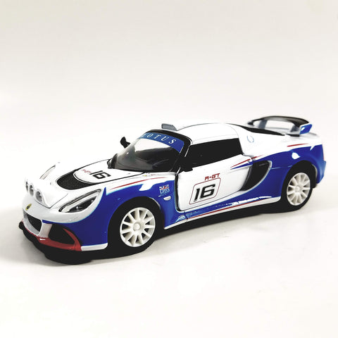 Kinsmart. 2012 White and Blue Lotus Exige 16 R-GT 1/32 Scale Hardtop Diecast Car,SMALL