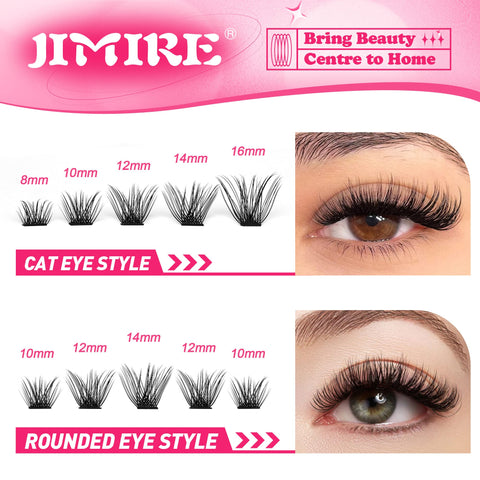 JIMIRE Lashes Clusters, Reusable Fluffy Cluster Lashes, Natural Wispy DIY at Home Eyelash Extensions with Individual D Curl, 8-16mm, 108 Pcs (C-02)