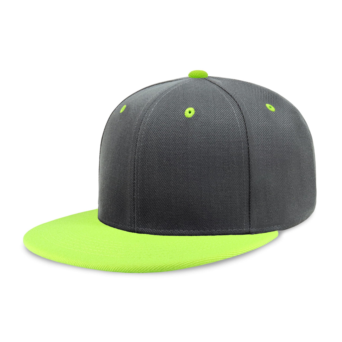 CHOK.LIDS Flat Bill Visor Classic Snapback Hat Blank Adjustable Brim High Top End Trendy Color Style Plain Tone Baseball Cap (Charcoal/Neon Green)