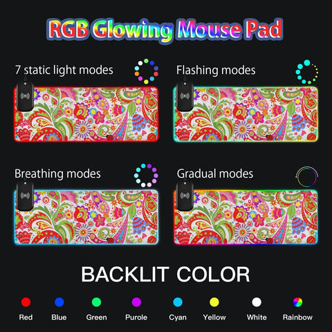 Boho Wireless Charging Mouse Pad for Mobile Phone Extra Large Gaming Mousepad with 13 Lighting Modes Extended Desk Mat for Office Home Gaming MacBook PC Laptop Desk