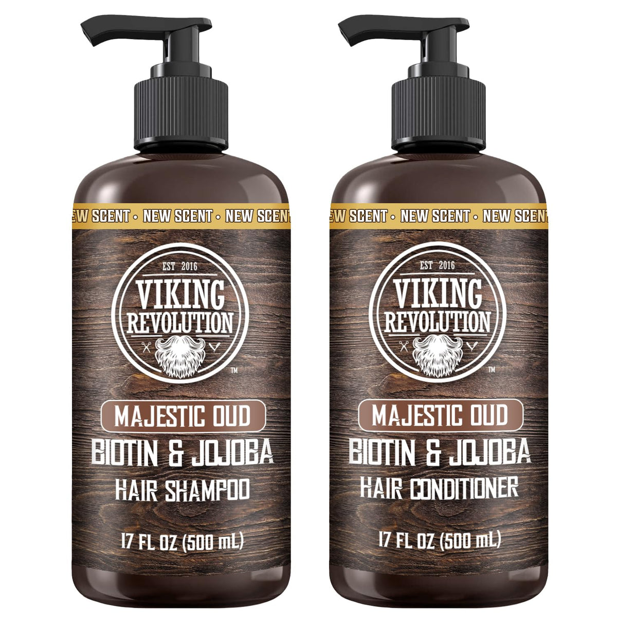 Viking Revolution Majestic Oud Mens Shampoo and Conditioner Set with Biotin and Jojoba Oil - Natural Hair Shampoo and Hair Conditioner for Men with Vitamin B5 - Mens Shampoo for Thinning Hair (17Oz)
