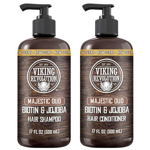 Viking Revolution Majestic Oud Mens Shampoo and Conditioner Set with Biotin and Jojoba Oil - Natural Hair Shampoo and Hair Conditioner for Men with Vitamin B5 - Mens Shampoo for Thinning Hair (17Oz)