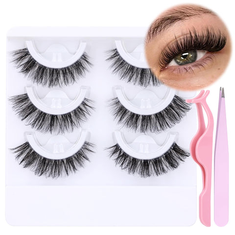 Self Adhesive Eyelashes Wispy Faux Mink False Lashes Natural Look No Glue Needed Reusable Self Adhesive Lashes Cat Eye Fluffy Eyelashes with Tweezers by Newcally
