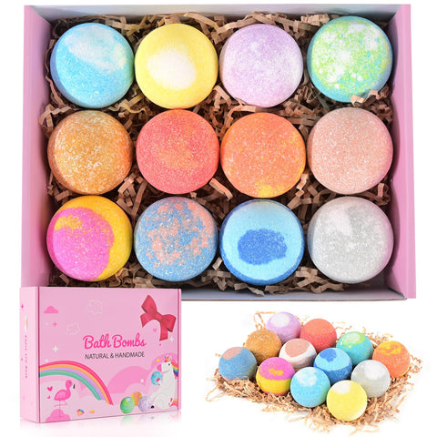 Bath Bombs Gift Set-Organic Natural Essential Oils, Relax and Moisturize Skin, BOENFU Luxury Spa Bomb Gifts for Girl, Mom, Kids, Wife, When Birthday, Mother's Day, Christmas, Anniversary (12-Pack)