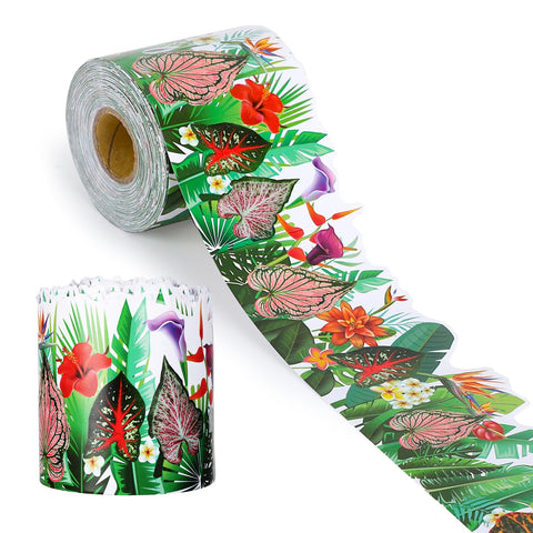 68.9 Ft Tropical Palm Leaves Board Border Decorations Tropical Flower Bulletin Board Borders Trim Greenery Plant Tropical Leaves Bulletin Board Trim for Tropical Jungle Classroom Home Office Decor