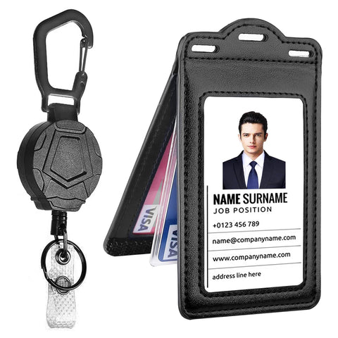 Retractable Reel Badge Holder with Double Side Clear Window Easily Holds 1 to 6 Cards, Trifold Heavy Duty ID Card Holder, for Nurse Teacher School Medical Law Enforcement