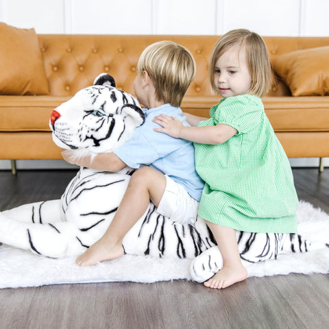 Melissa & Doug Giant Siberian White Tiger - Lifelike Stuffed Animal (over 5 feet long) - Extra Large, Plush Lifesize Tiger For Ages 3+