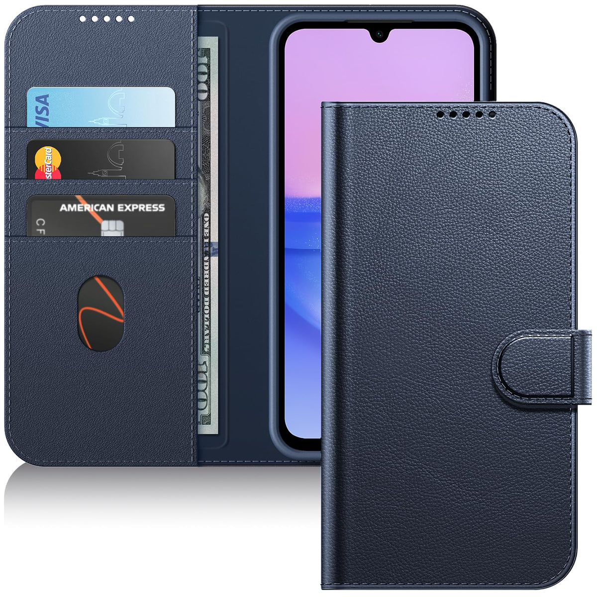 JETech Wallet Case for Samsung Galaxy A15 5G / 4G 6.5-Inch, Shockproof PU Leather Magnetic Flip Cover with Card Holder, Stand Feature and Full Camera Protection (Navy)