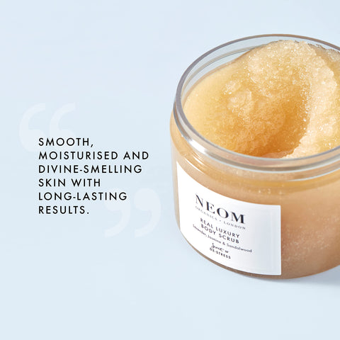 NEOM- Real Luxury Body Scrub | Luxury Body Scrub | Lavender & Sandalwood | 100% Natural Fragrance | Scent to De-Stress | Organic Vegan Hydrating Body Scrub