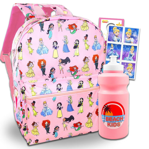 Princess Backpack for Kids- School Bundle 16'' Princess Bag, Bottle, & More