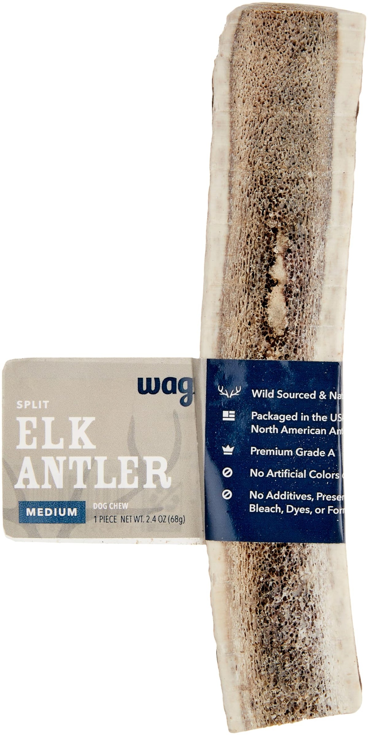 Amazon Brand - Wag Split Elk Antler, Naturally Shed, Medium (Best for Dogs 15-30 lbs)