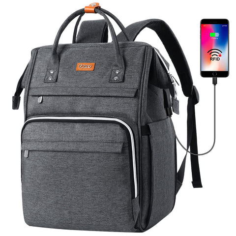 RJEU Backpack Womens for Work, Waterproof School Bag for Girls, Anti-theft Bookbag Laptop Backpack Computer Bag Teenager with USB Charging Port for Travel Business College