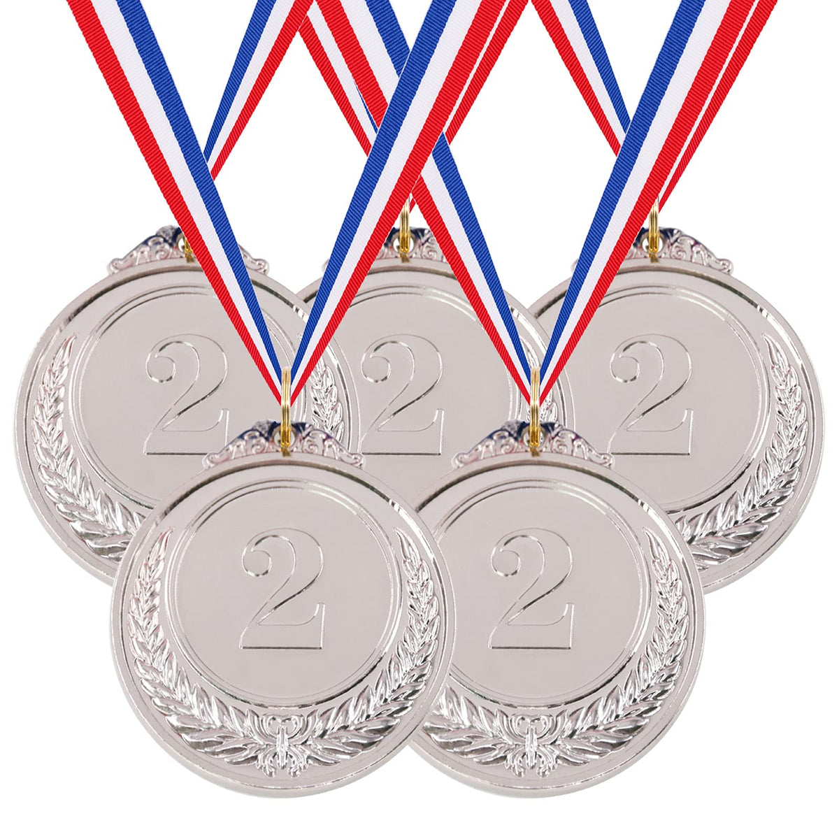 Hilitchi 5Pcs Silver Award Medals - Olympic Style Winner Medals 2nd Place Medals with Ribbon (Silver)