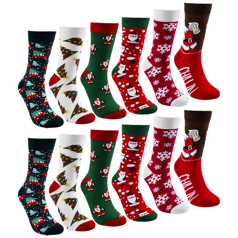 volumoon Christmas Socks for Men and Women, 6 Pairs of Christmas Socks, Funny Cotton Socks, Unisex Cuddly Socks, Winter Warm Christmas Gifts Socks, Red, Green, White, 40-46