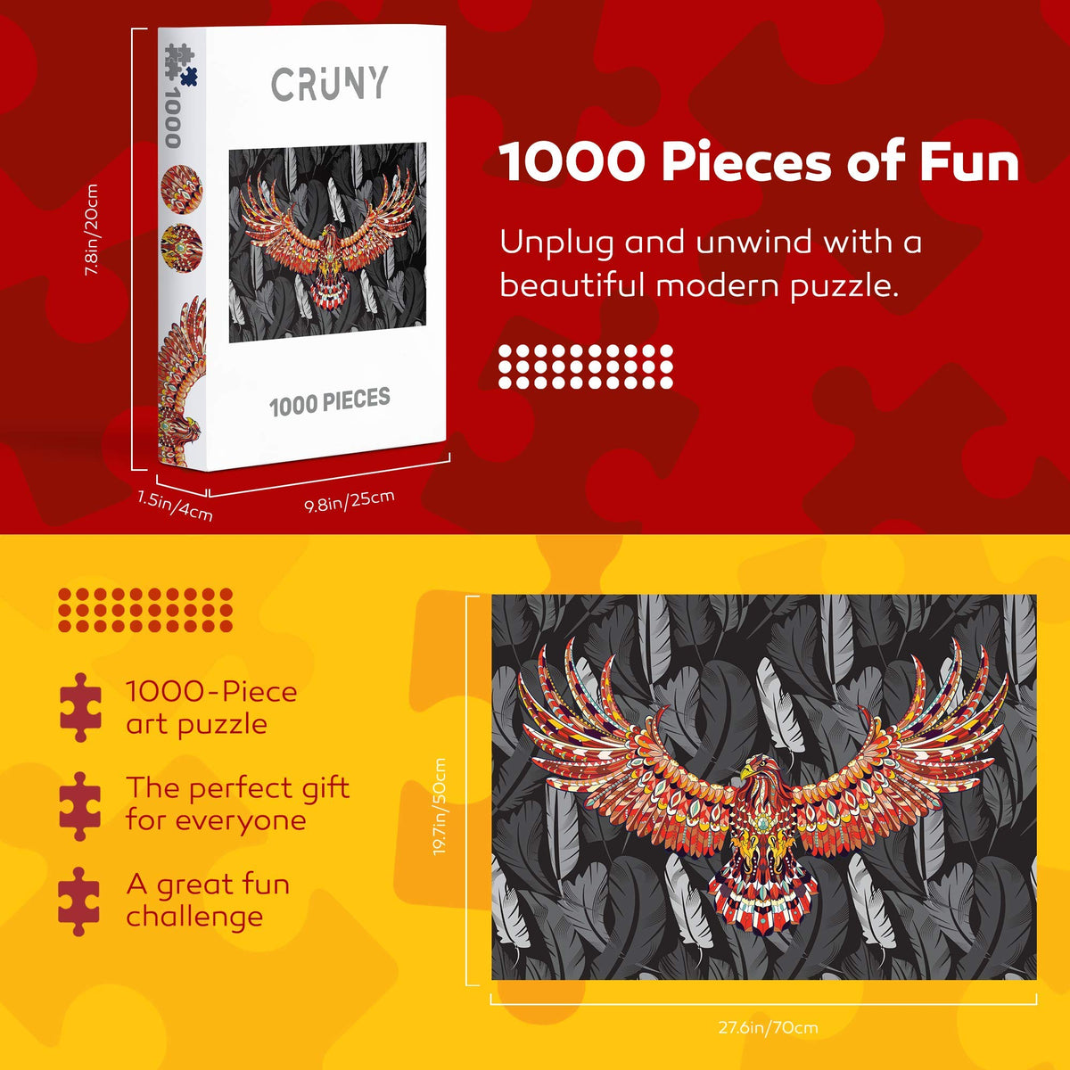 Cruny Puzzle for Adults 1000 Pieces - Jigsaw Puzzle 1000 Pieces Adult Ideal on a Puzzle Mat or Puzzle Board - Relaxing Adult Jigsaw Puzzles 1000 Pieces & Great 1000 Piece Puzzles for Adults (Eagle)