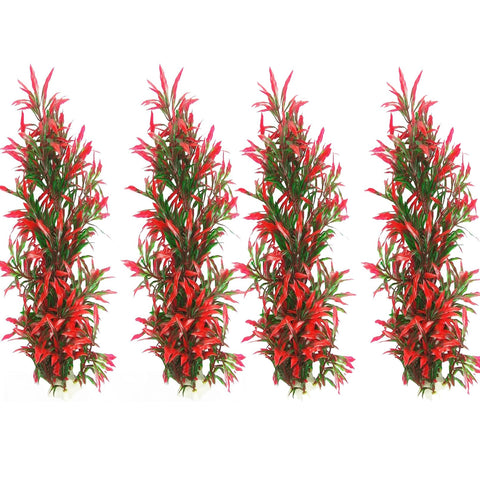 Tfwadmx Large Aquarium Plants 4 Pcs Artificial Seaweed Water Plants for Fish Tank Decor Plastic Plants for Aquarium Red About 12.5 Inch