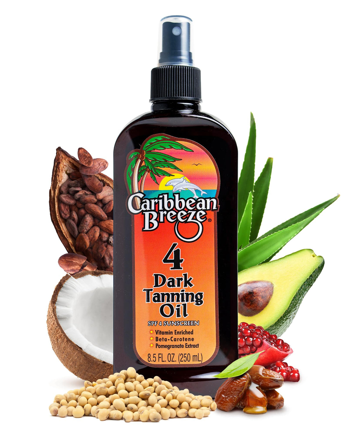 Caribbean Breeze SPF 4 Dark Tanning Oil Intensifier, Tanning Accelerator Outdoor with Mango Lime Fragnance, Rich in Anti Oxidants, Beta-Carotene, and Pomegranate Extracts, 8.5 oz (250 ml)