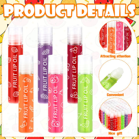 Swiffen 60 Pcs Roll on Lip Gloss 6 Kinds Fruity Liquid Flavored Lip Gloss for Kids Glossy Roller Ball Lip Gloss Party Favors for Girls Make up Party Gift (Fresh Scent)