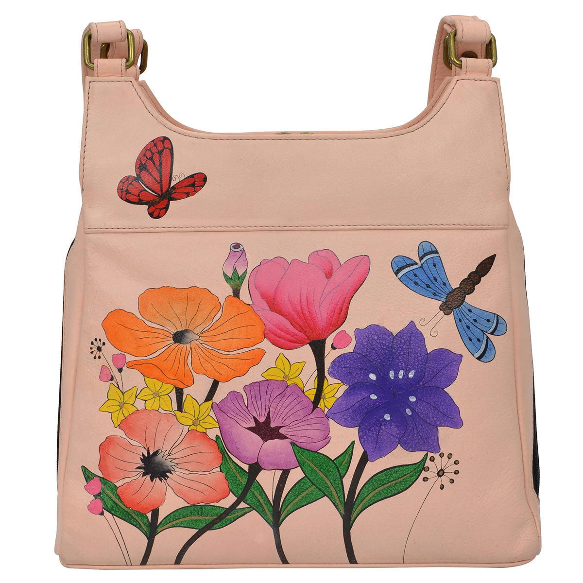 Anna by Anuschka Women's Leather Triple Compartment Satchel, Dragonfly Garden, One Size