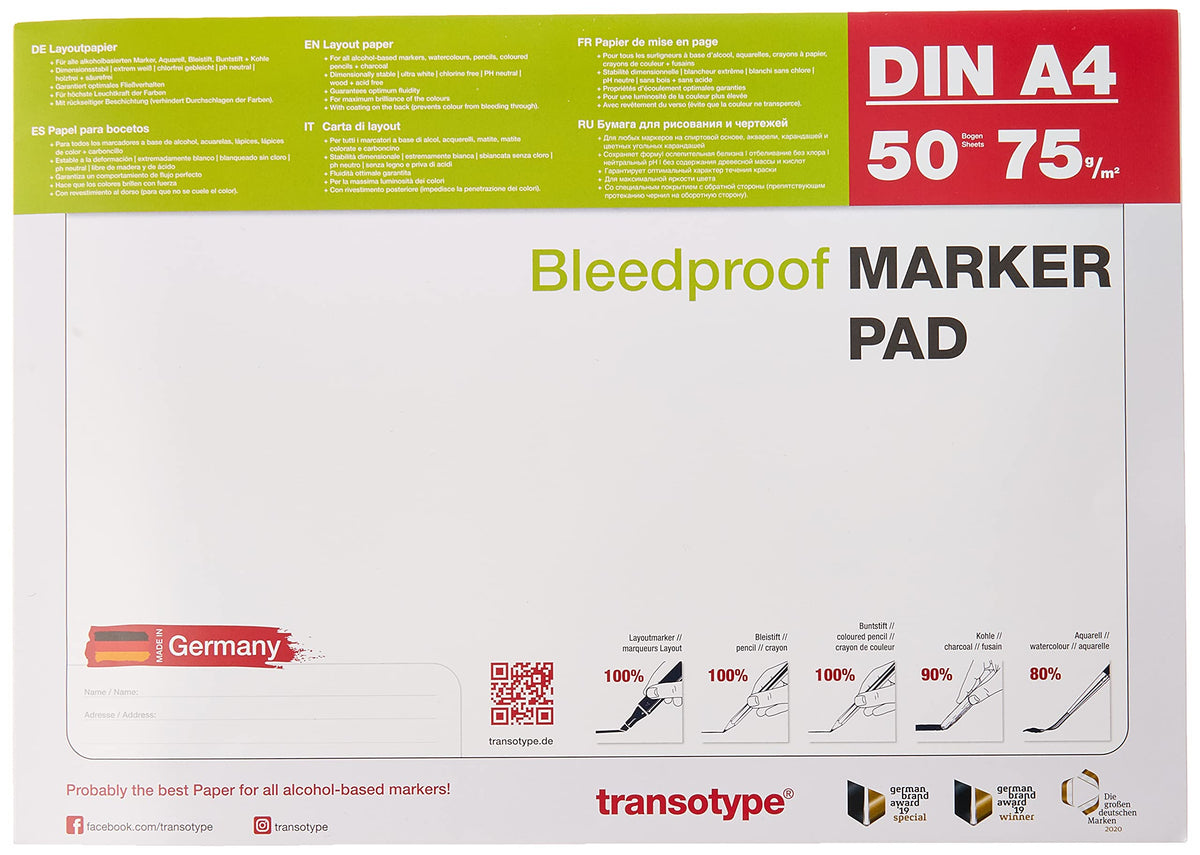 Transotype Bleed Proof Alcohol Marker Pad, A4, 50 Sheets