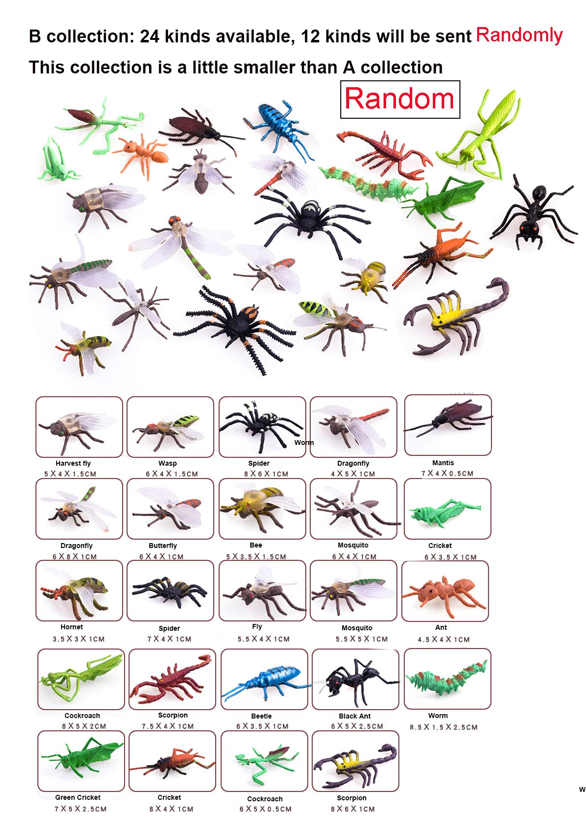 OOTSR 39 Pcs Random Plastic Animal Model Butterfly Toys Figures for Kids Boys, 2-6ÃƒÆ’Ã‚Â¢ÃƒÂ¢Ã¢â‚¬Å¡Ã‚Â¬Ãƒâ€šÃ‚Â Simulation Spiders Cockroaches Scorpions Crickets Lady Butterflies Worms for Education and Christmas Party Favors