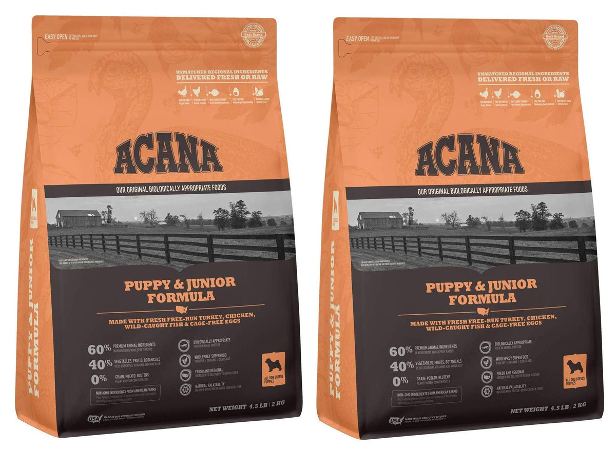 ACANA 2 Bags of Puppy & Junior Dry Dog Food, 4.5 Pounds Each, Grain-Free, Made in The USA