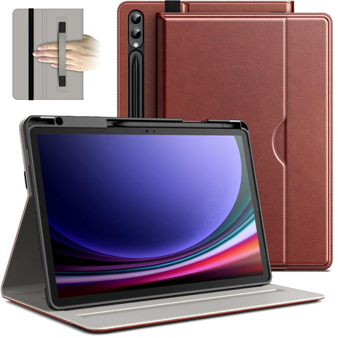 JETech Case for Samsung Galaxy Tab S10 Plus/Tab S9 Plus 12.4-Inch with S Pen Holder, PU Leather Business Folio Protective Tablet Cover with Pocket & Straps, Multi-Angle Viewing (Brown)